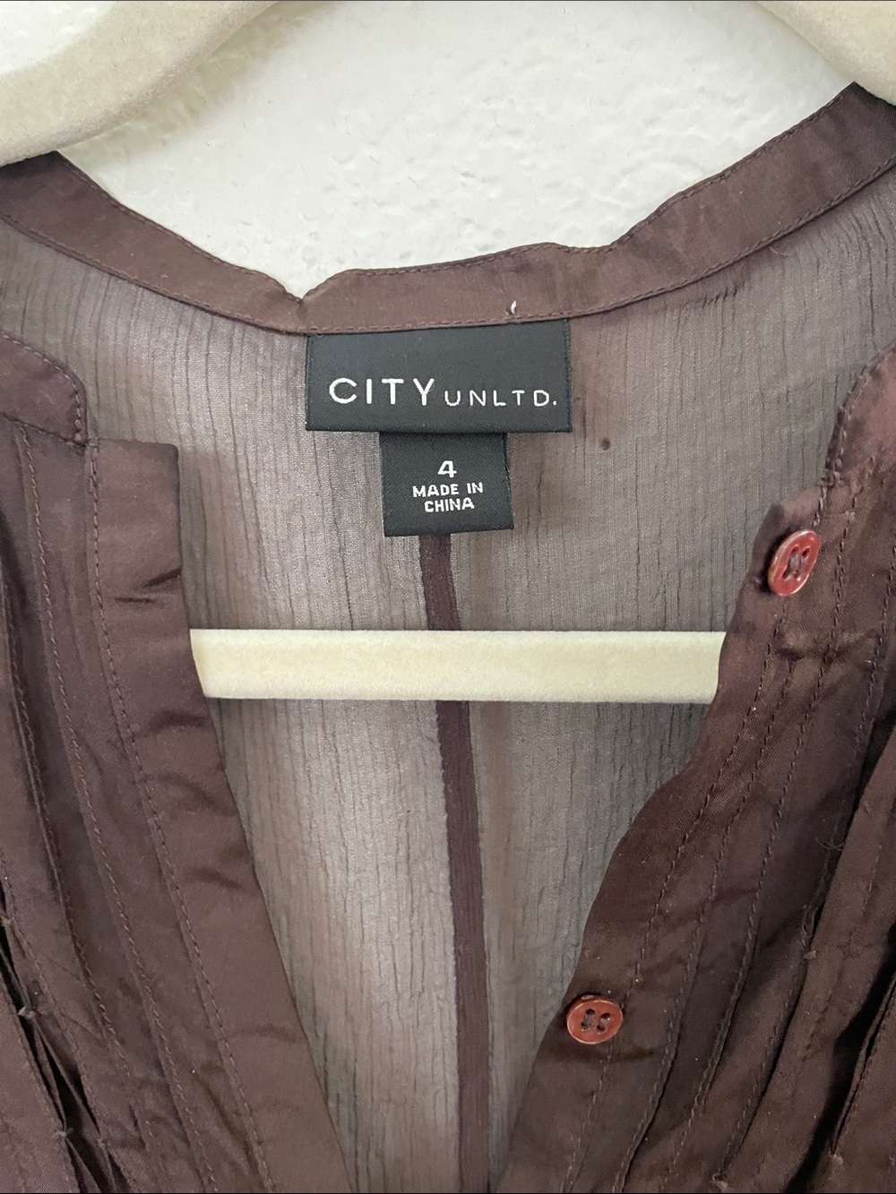 City unltd Brown 100% silk Sheer Blouse Cap Sleeves academia classic 18x26 sz4 - Picture 2 of 7